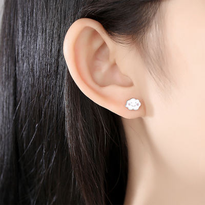 Rhodium Plated 925 Silver Clouds Enamel Stud Earrings untuk Bayi Anak-anak Gadis Kecil