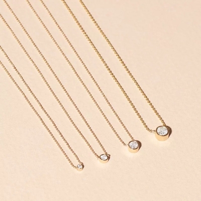 Simple 925 Sterling Silver Solitaire Diamond CZ Kalung dalam Ukuran Batu 7mm/10mm/15mm