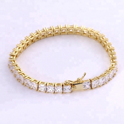 Unisex Handmade 18K Gold Hip Hop Iced Square Cut Diamond CZ 925 Sterling Silver Tennis Palset