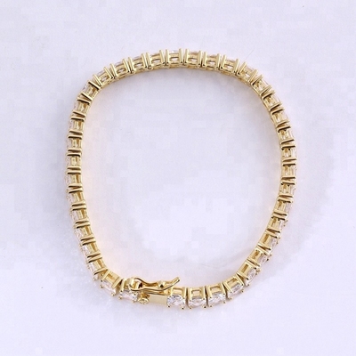 Unisex Handmade 18K Gold Hip Hop Iced Square Cut Diamond CZ 925 Sterling Silver Tennis Palset