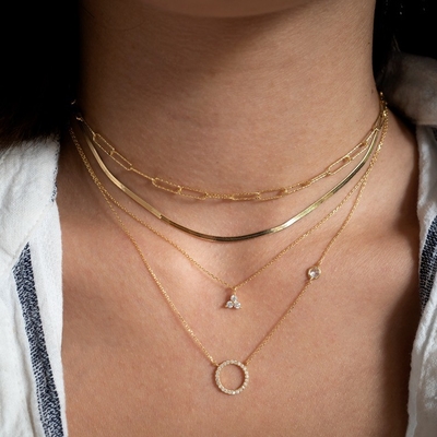 Emas Lapisan S925 Perak Lingkaran Pendant CZ Kalung untuk Wanita 925 Sterling Perak