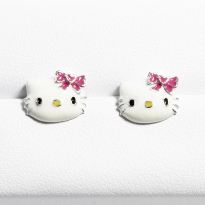 Hello Kitty Earring Studs dengan Emas Hitam dan Plating Perak