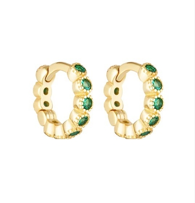 18K Gold Plated Baby Emerald CZ Huggie Earrings Untuk Gadis Perhiasan Sehari-hari