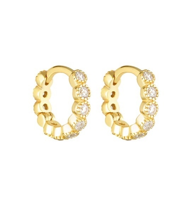 18K Gold Plated Baby Emerald CZ Huggie Earrings Untuk Gadis Perhiasan Sehari-hari