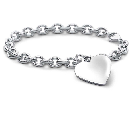 Pria 925 Sterling Silver Heart Charm gelang besar untuk terlihat canggih 15x15mm