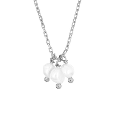 925 Sterling Perak Tiga Mutiara Air Tawar Charm Pendant Kalung untuk Wanita 16 " 1" 1