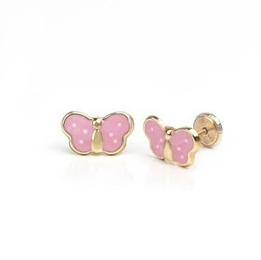 14K Gold Plated Polka Dot Butterfly Child Earrings for Lovely Children's Jewelry