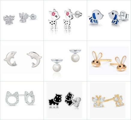 Cantik trendy bunga merah muda enamel sekrup kembali anting-anting 925 Sterling Desain perak
