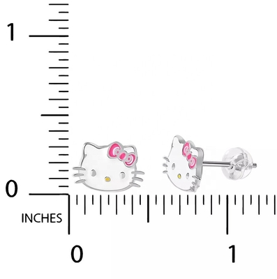 18K emas dilapisi Hello Kitty enamel Stud anting-anting untuk gadis-gadis di 925 Sterling Perak