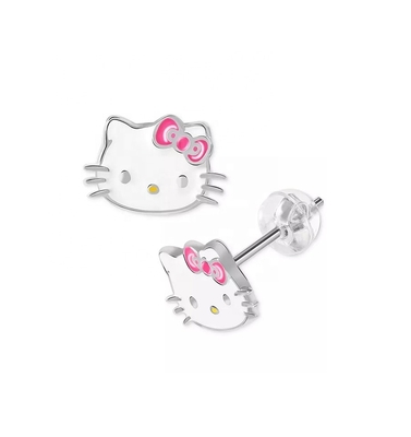18K emas dilapisi Hello Kitty enamel Stud anting-anting untuk gadis-gadis di 925 Sterling Perak