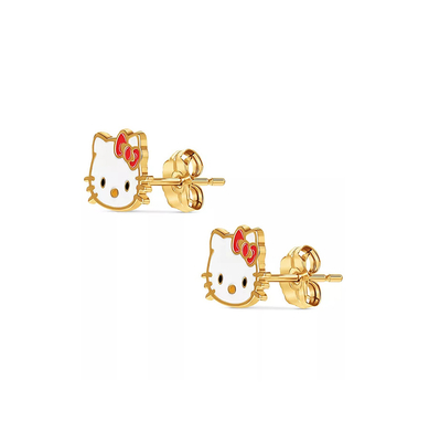 18K emas dilapisi Hello Kitty enamel Stud anting-anting untuk gadis-gadis di 925 Sterling Perak