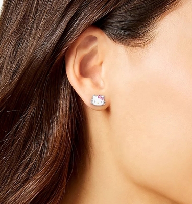 18K emas dilapisi Hello Kitty enamel Stud anting-anting untuk gadis-gadis di 925 Sterling Perak