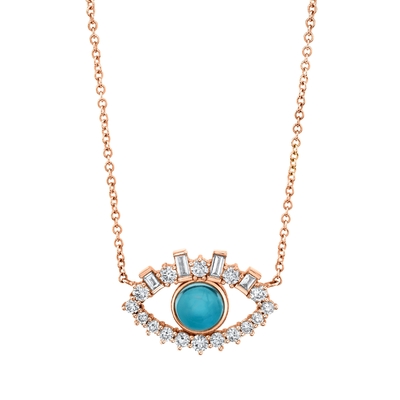 18K Gold Plated Baguette Kubic Zircon 925 Sterling Perak Wanita Evil Eye Kalung