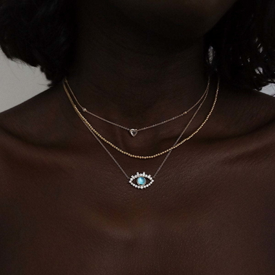 18K Gold Plated Baguette Kubic Zircon 925 Sterling Perak Wanita Evil Eye Kalung