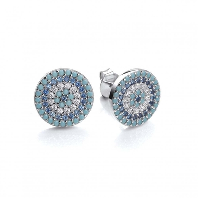 Zircon Circle 18K Emas Berlapis Buatan Tangan Mikron Pave Cz Mata Turkiye Desain Stud Earring 925 Sterling Silver
