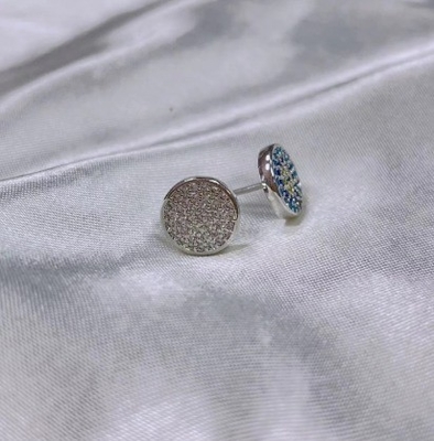 Zircon Circle 18K Emas Berlapis Buatan Tangan Mikron Pave Cz Mata Turkiye Desain Stud Earring 925 Sterling Silver