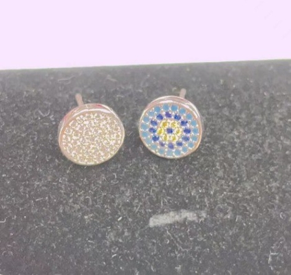 Zircon Circle 18K Emas Berlapis Buatan Tangan Mikron Pave Cz Mata Turkiye Desain Stud Earring 925 Sterling Silver