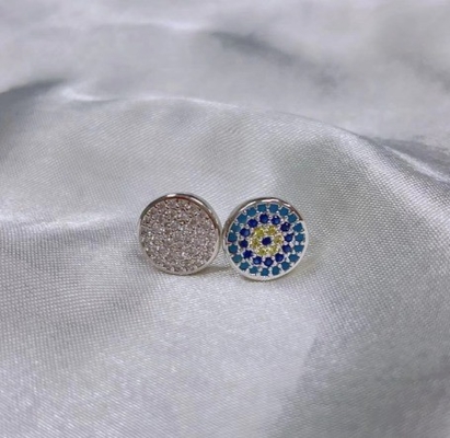 Zircon Circle 18K Emas Berlapis Buatan Tangan Mikron Pave Cz Mata Turkiye Desain Stud Earring 925 Sterling Silver
