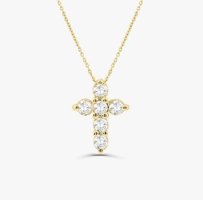 Drzy Stone Diamond Cross Necklace Round Brilliant Cut 925 Silver Cross Pendant