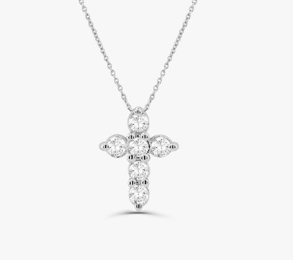 Drzy Stone Diamond Cross Necklace Round Brilliant Cut 925 Silver Cross Pendant