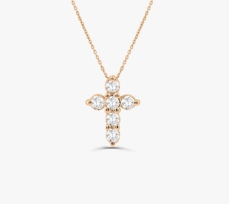 Drzy Stone Diamond Cross Necklace Round Brilliant Cut 925 Silver Cross Pendant