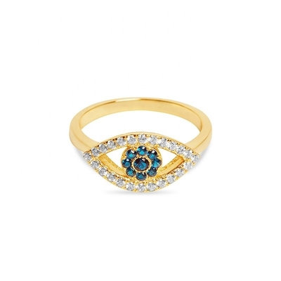 Customized Size 925 Sterling Silver Cutout Pave Inlaid Eye Ring dengan 18K Gold Plating