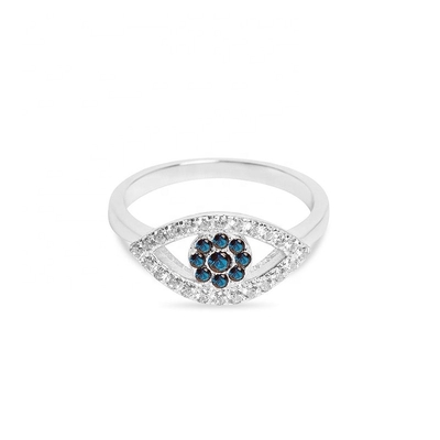 Customized Size 925 Sterling Silver Cutout Pave Inlaid Eye Ring dengan 18K Gold Plating