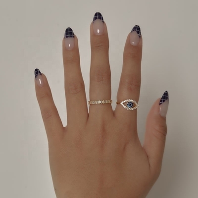Customized Size 925 Sterling Silver Cutout Pave Inlaid Eye Ring dengan 18K Gold Plating