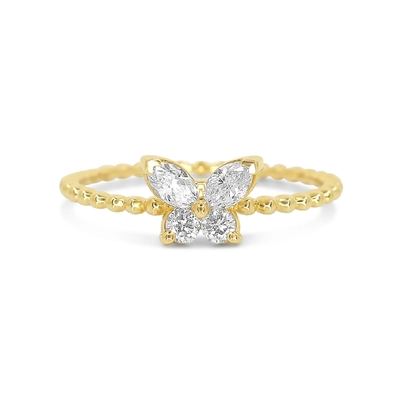 925 Perak Sterling Wanita cincin dengan tangan 18K emas dilapisi bola dan Marquise Kupu-kupu