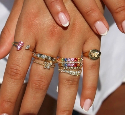 925 Perak Sterling Wanita cincin dengan tangan 18K emas dilapisi bola dan Marquise Kupu-kupu