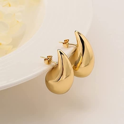Custom Logo 18K Gold Plated Teardrop Hollow Stud Earring untuk Girls Perhiasan Party