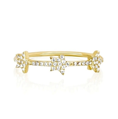 18K Plating Emas Perak CZ Star Pernyataan Cincin untuk Wanita Micro Pave Setting Sertifikasi