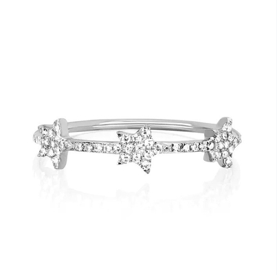 18K Plating Emas Perak CZ Star Pernyataan Cincin untuk Wanita Micro Pave Setting Sertifikasi