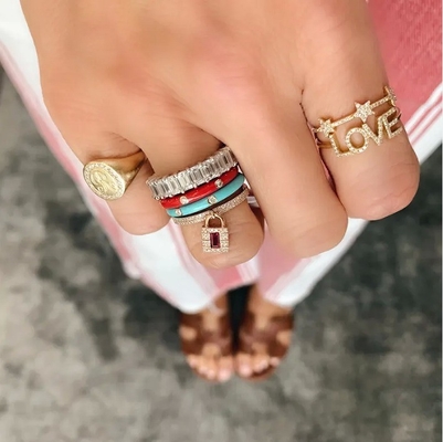 18K Plating Emas Perak CZ Star Pernyataan Cincin untuk Wanita Micro Pave Setting Sertifikasi