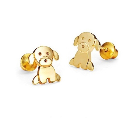 Silver Baby Puppy Cubic Zirconia Screwback Girls Earrings dengan Rhodium Plating