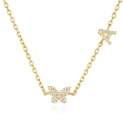 Kalung Mini 18K Emas Putih Micron Pave CZ Kupu-kupu 925 Sterling Silver Pendant