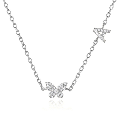Kalung Mini 18K Emas Putih Micron Pave CZ Kupu-kupu 925 Sterling Silver Pendant