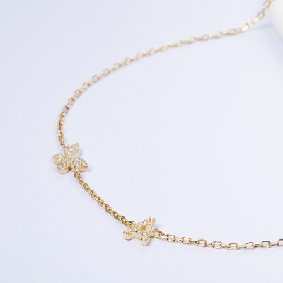 Kalung Mini 18K Emas Putih Micron Pave CZ Kupu-kupu 925 Sterling Silver Pendant