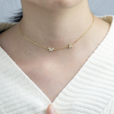 Kalung Mini 18K Emas Putih Micron Pave CZ Kupu-kupu 925 Sterling Silver Pendant