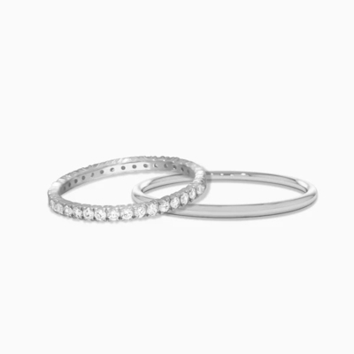 18K Plated Gold Stacking Wedding Eternity Band Ring untuk Wanita 925 Sterling Perak Set
