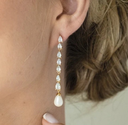 ECO Friendly Pengantin Pearl Drop Earrings 18K Gold Teardrop Pengantin Earrings