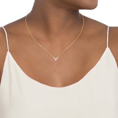 18K emas dilapisi V bentuk Perhiasan untuk Wanita 925 Sterling Perak Kalung