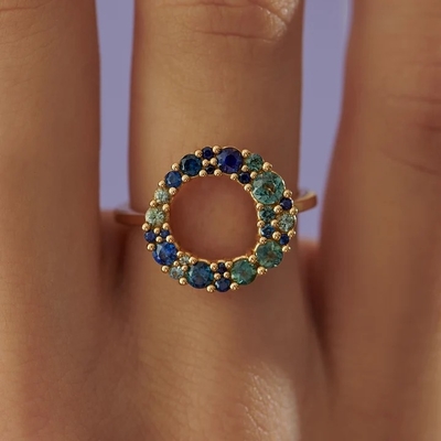 18K Gold Bubble Multi Color Sapphire Cubic Zircon 925 Sterling Perak Wanita Cincin