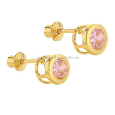 Handmade 4mm Clear CZ Gold Plated Stud Earrings for Baby Children 925 Perhiasan Perak