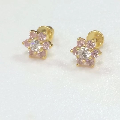 Bunga Amethyst CZ Birthstone Baby Girls 925 Sterling Silver Screw Back Stud Earrings