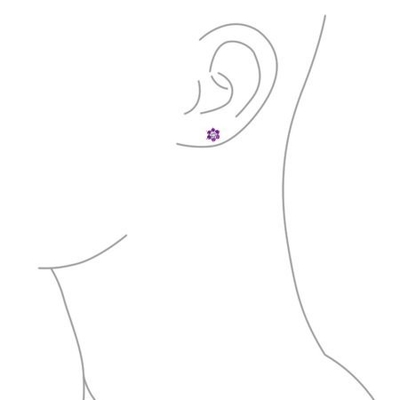 Bunga Amethyst CZ Birthstone Baby Girls 925 Sterling Silver Screw Back Stud Earrings