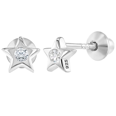 Peluang Lain Little Star Pink Cubic Zircon Baby Girls Screw Back Stud 925 Sterling Perhiasan Perak