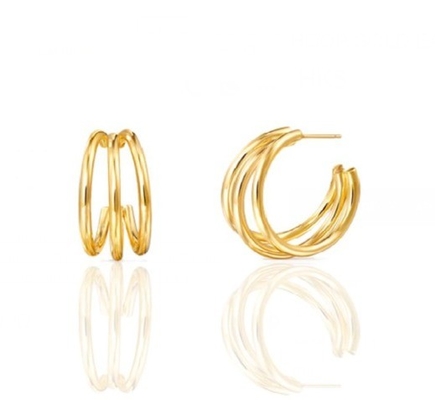 Triple 18K Plated Fashion Earrings Hoop Baja Ringan Besar