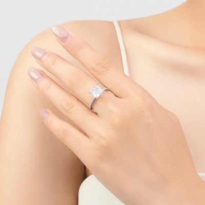 ELEGANT BANCA BANCA PUTIH CUT SQUARE 925 Sterling Cincin Pernikahan Perak