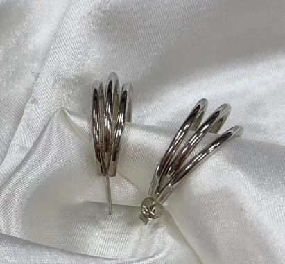 Triple 18K Plated Fashion Earrings Hoop Baja Ringan Besar
